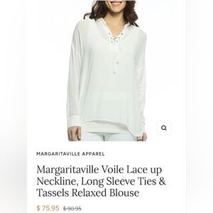 Margaritaville Cream Lace-Up Blouse